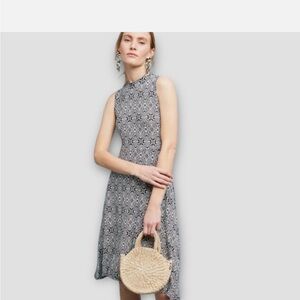 Anthropologie Maeve Cleary Mock Neck Sleeveless Black/White Dress